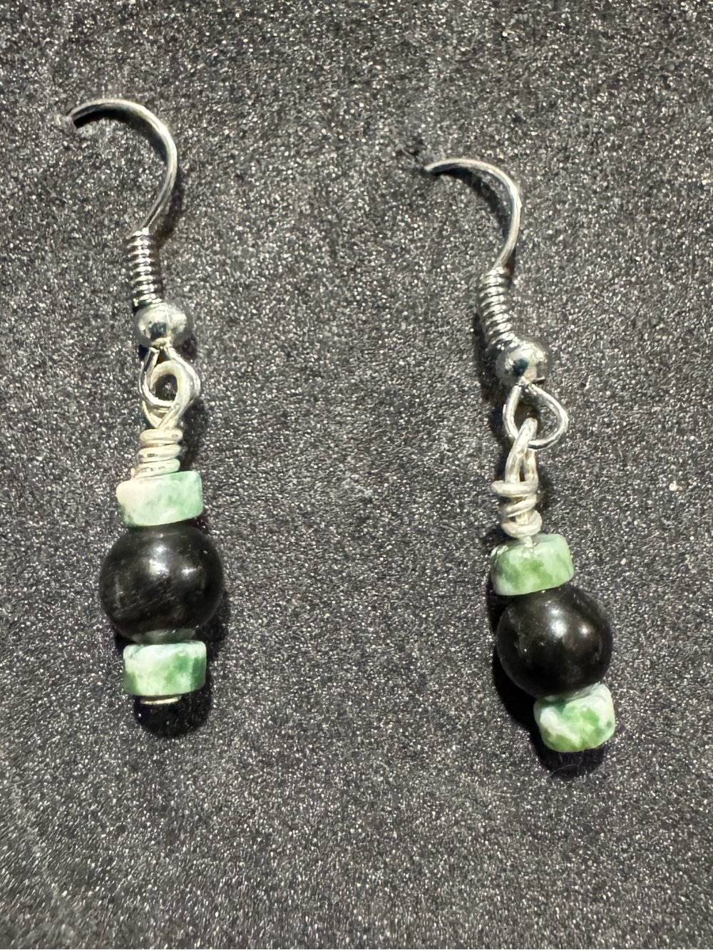 Handcrafted moss agate and black obsidian Bead Drop Earrings